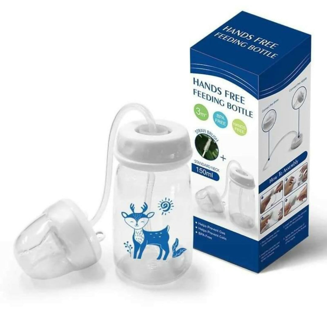 Baby Hands Free Feeder Bottle 150ml BPA Free Anti Colic Self Feeding Baby Bottle with Straw Brush Random Color