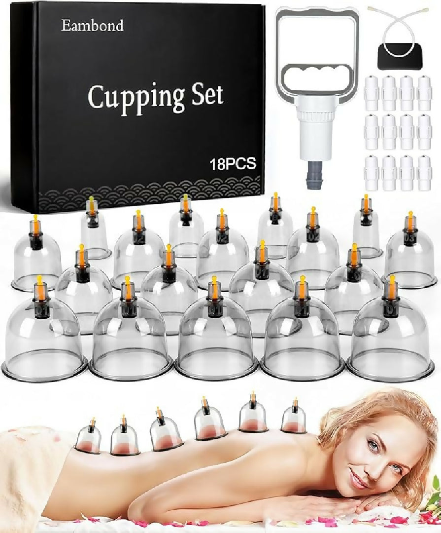 10-Piece Hijama Cupping Therapy Set Vacuum Suction Massage Cups with Pull-Out Pump Pain Relief Blood Circulation Relaxation Muscle Recovery Kit