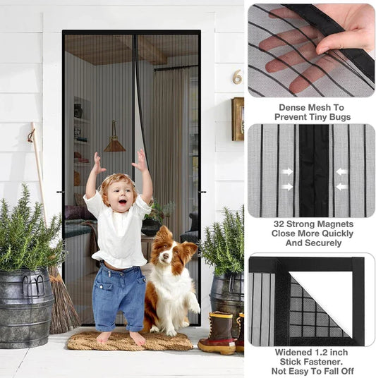 (Free Deliverey) Mosquito Door Net Mesh Screen – Magnetic Hands Free Closer