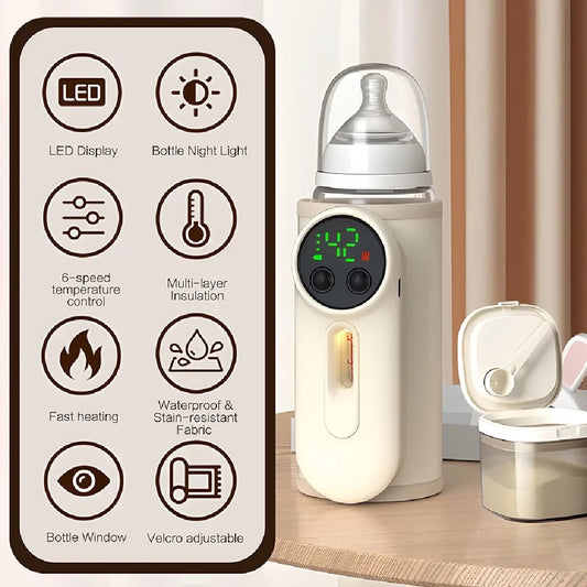 Portable Baby Bottle Warmer Portable Bottle Warmer for Travel Upgraded Baby Milk Warmer for Breastmilk or Formula Bottle Warmer On The Go with Milk Volume Window 6 Temperature Control 8000 MAh