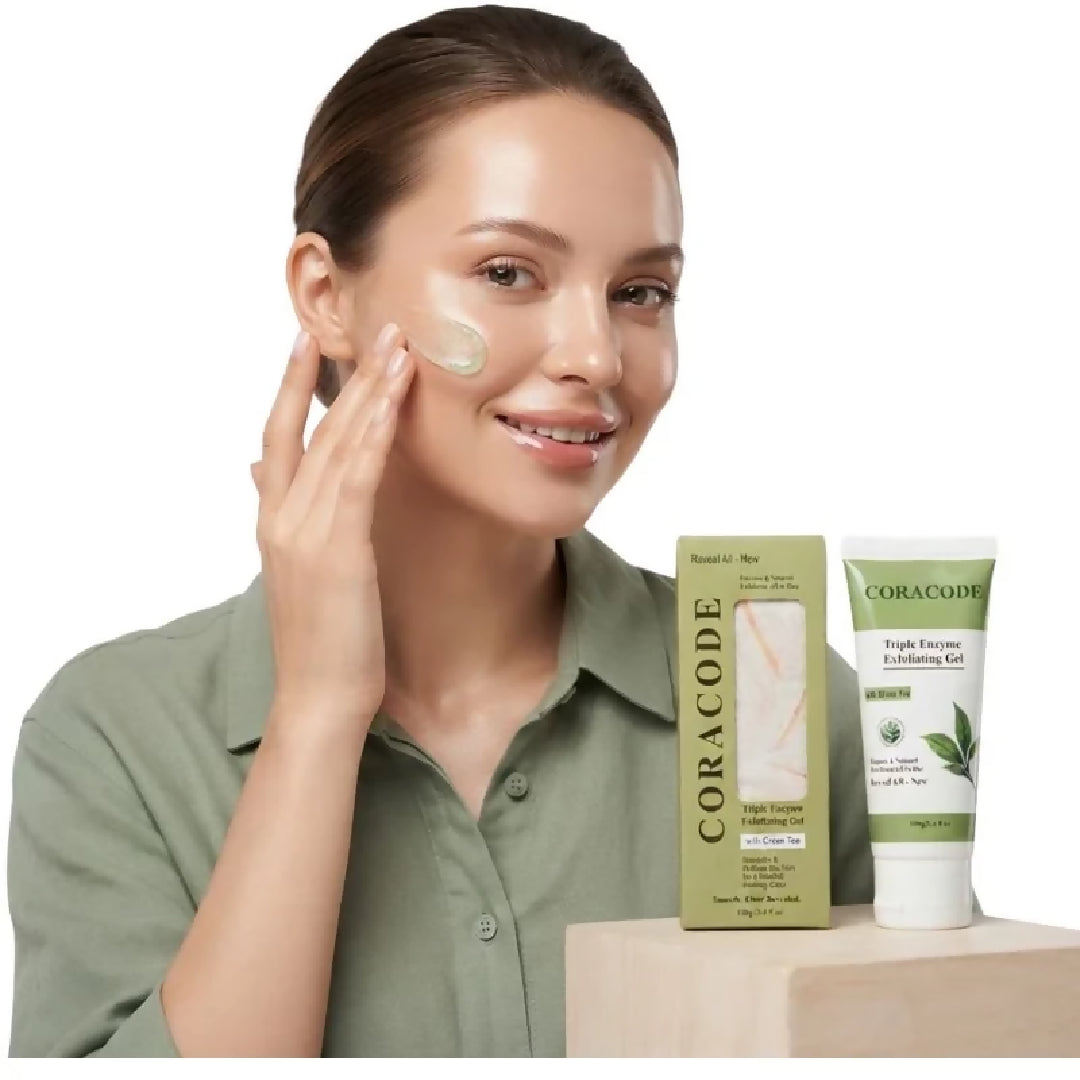 Coracode Triple Enzyme Exfoliating Gel with Green Tea Facial Exfoliating Gel for Dead Skin and Skin Texture 100g