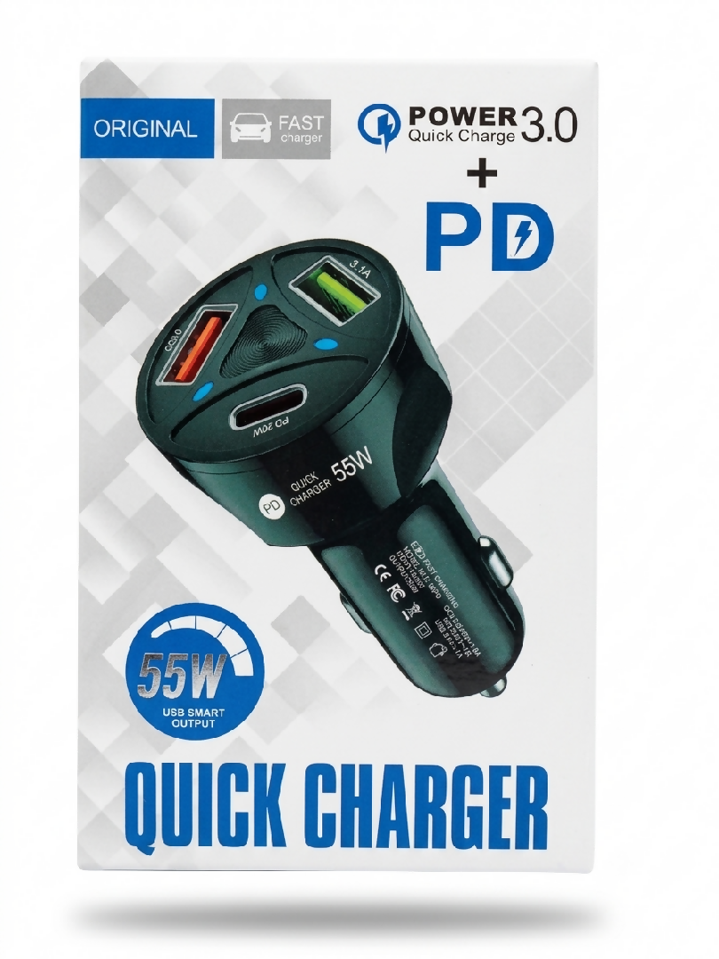 55W PD Fast Car Charger 3 Port USB Type C PD Car Mobile Charger Universal Quick Charge Adapter for Android And iPhone