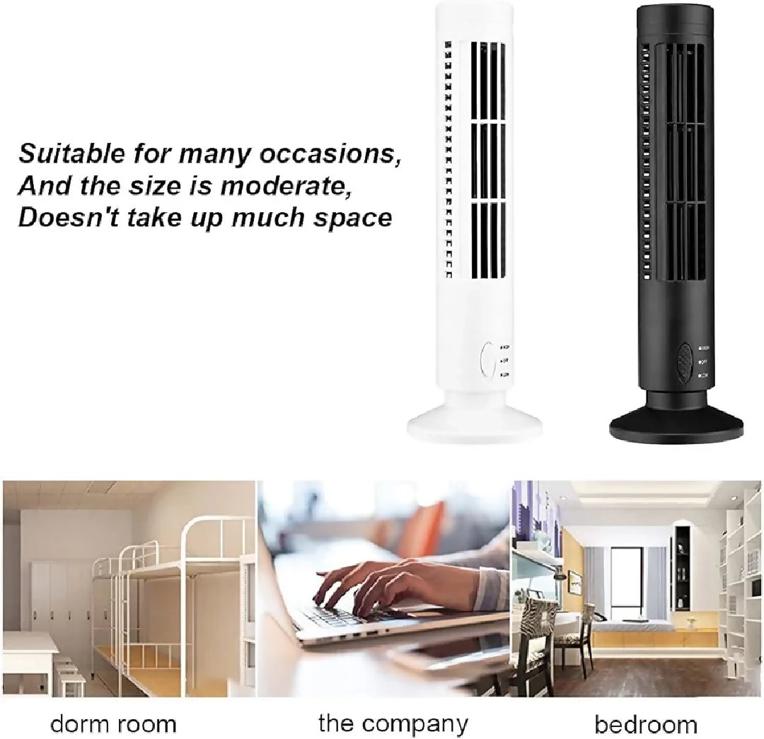 USB Portable Air Conditioner Mini Vertical Bladeless Fan Summer Air Cooler for Tower Fan Home Travel Cooling Fan 3 Speed Desktop Air Conditioner Fan