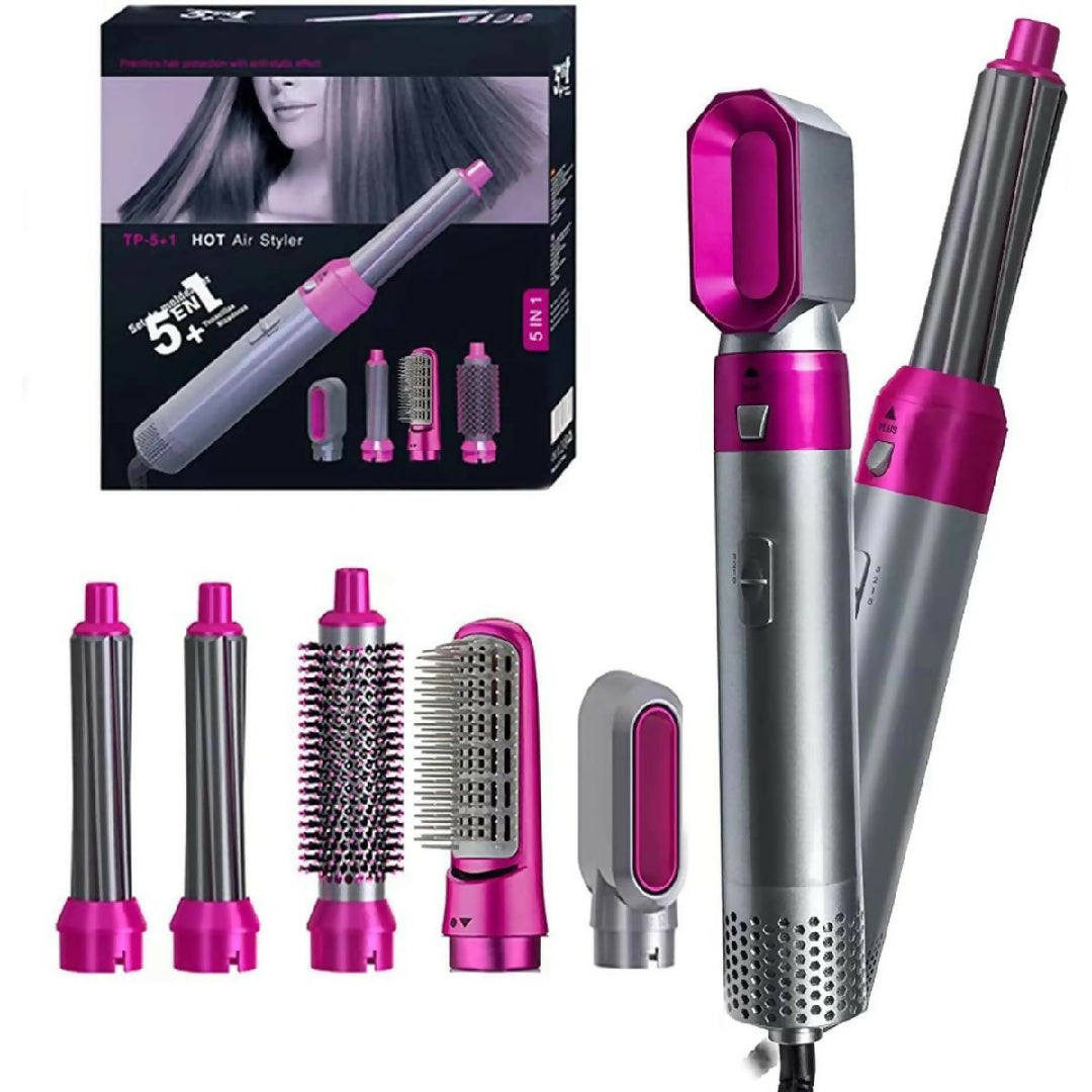 5 in 1 Electric Hair Dryer Brush - Blow Dryer Hair Comb Curling Wand Detachable Brush Kit Negative Ion Straightener Hair Curler - Random Color