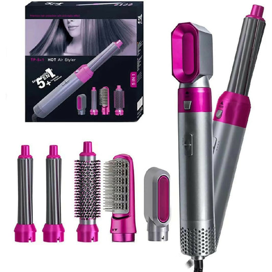 5 in 1 Electric Hair Dryer Brush - Blow Dryer Hair Comb Curling Wand Detachable Brush Kit Negative Ion Straightener Hair Curler - Random Color