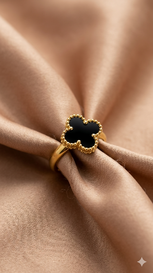 Midnight Clover Stainless Steel Statement Ring
