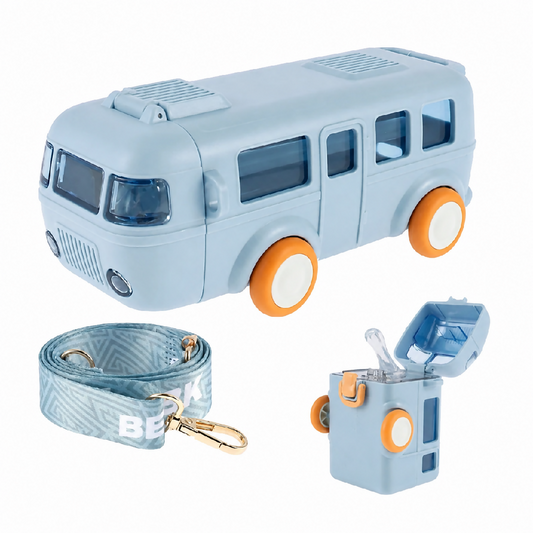 500ml Cute Bus Shape Water Bottle For Kids With Straw And Strap Leakproof Portable Sipper Bottle
