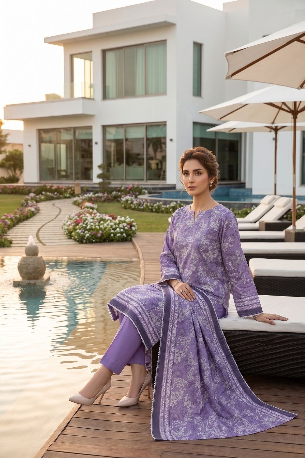 Mushtaq 3Pcs Unstitched Printed Lawn Naaz Collection Desgin - 3