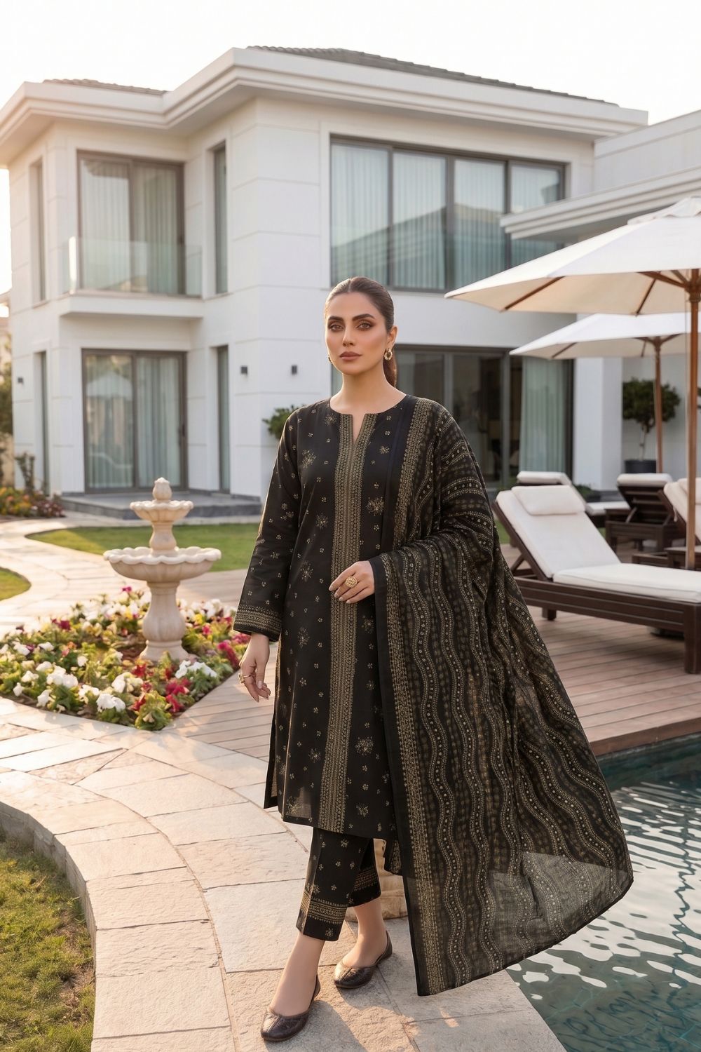 Mushtaq 3Pcs Unstitched Printed Lawn Poshak Collection Desgin - 3
