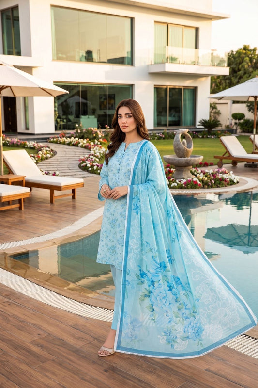 Mushtaq 3Pcs Unstitched Printed Lawn Hoorain Collection Desgin - 3