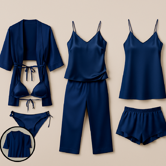 7-Piece Satin Sleepwear and Lingerie Set for Women - Luxury Nightwear Collection with Robe and Slip Dress
