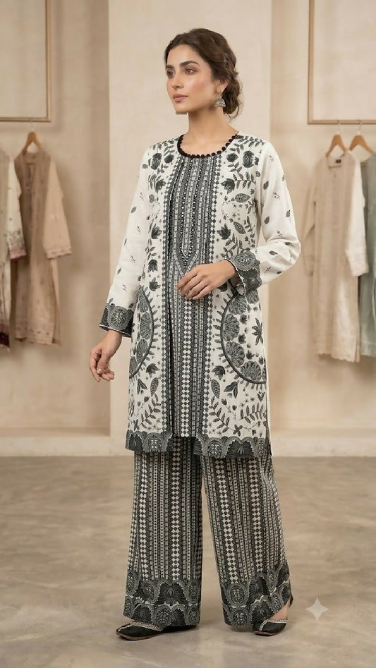 Womens Stitched 2 Piece Lawn Cotton Suit Ready to Wear Printed Kurti Matching Printed Trouser Elegant Pakistani Ladies Dress