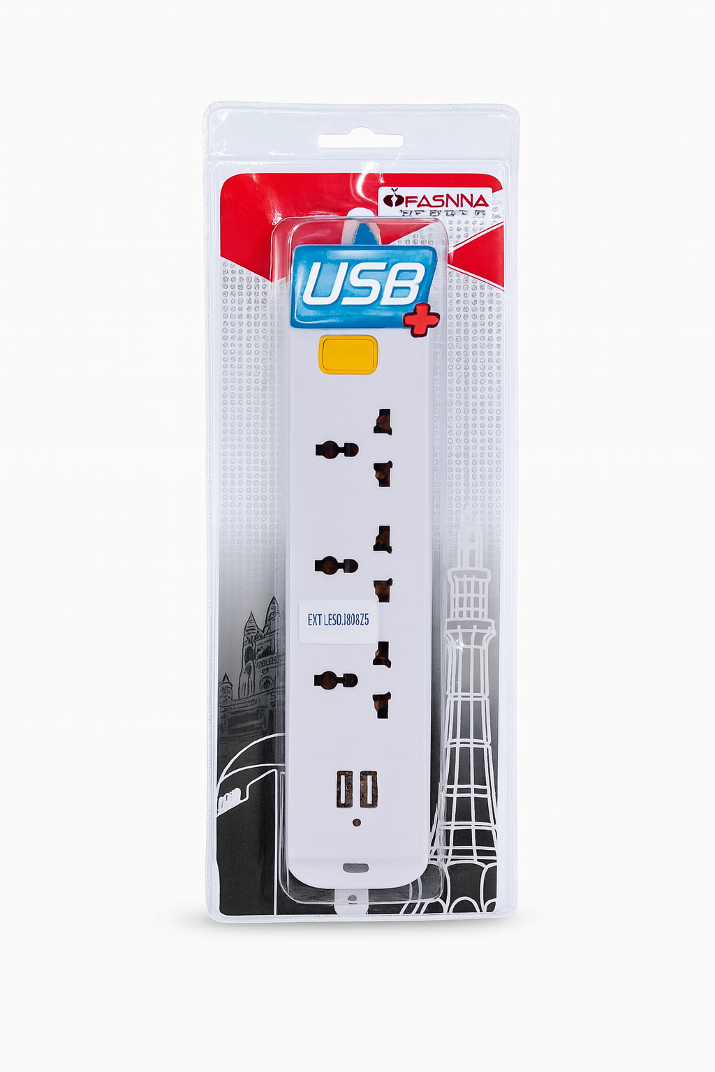 Fasnaa Extension Lead with USB  0.50m Cable Multi Port Power Strip for Home and Office