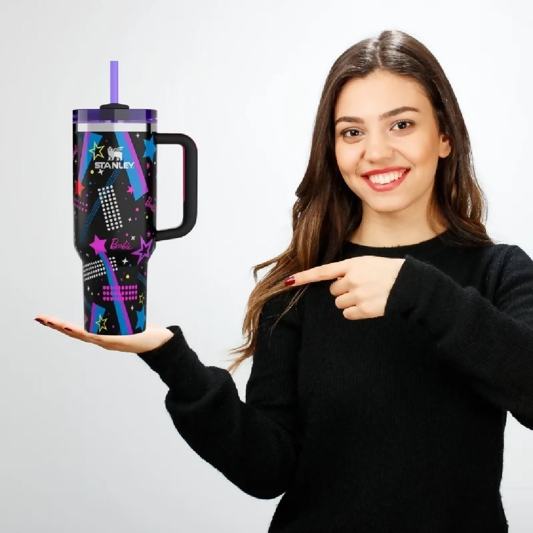 Black Stylish Stanley Barbie Tumbler H2-0 Tumbler 1-18L Limited Edition Double Wall Vacuum Insulated