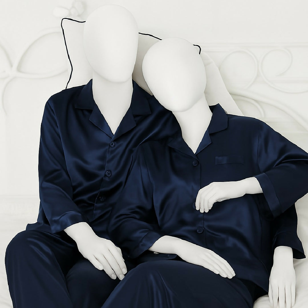 Couple Night Suit Silk Satin Pajama Set - Long Sleeve Top and Pants