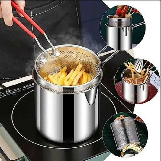 Stainless Steel Deep Fryer Frying Pot With Strainer 1 2L Capacity