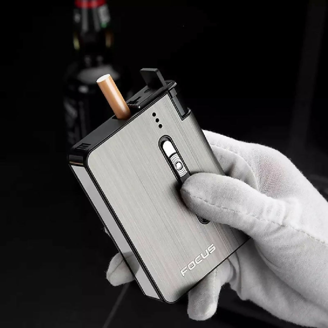 Focus Automatic Lighter Automatic Cigarettes Holder 10 Pcs Cigarette Case Portable Automatic Cigarette Holder Without Lighter Metal Cigarette Boxes Lighter Gadget For Men Multifunction Cigarette Holder