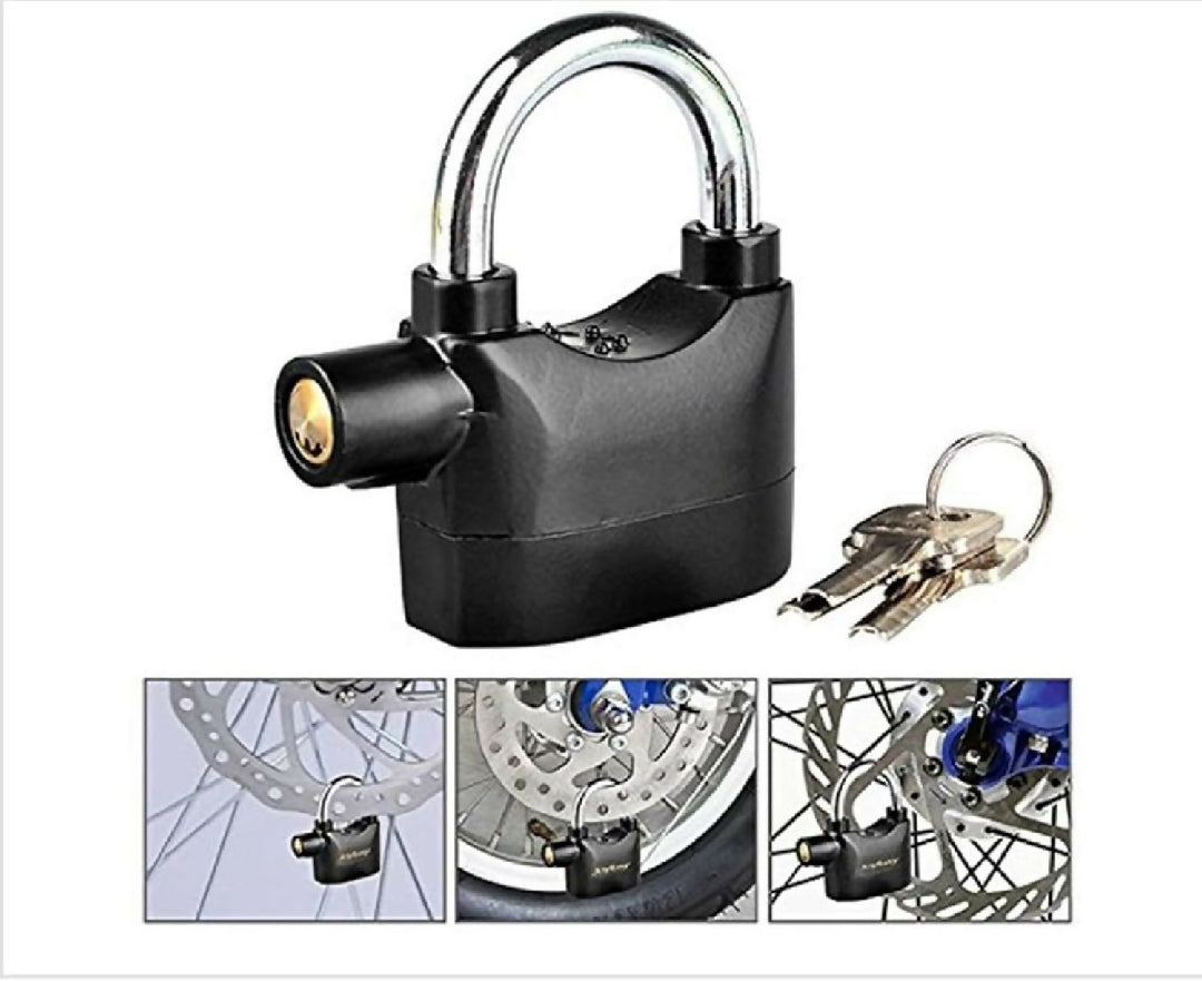 Universal Security Alarm Lock System Waterproof Black Anti Theft Siren 110Dba Alarm Anti Padlock Thickened Shackle Padlock with 3 Keys 1Pcs Polished Finish