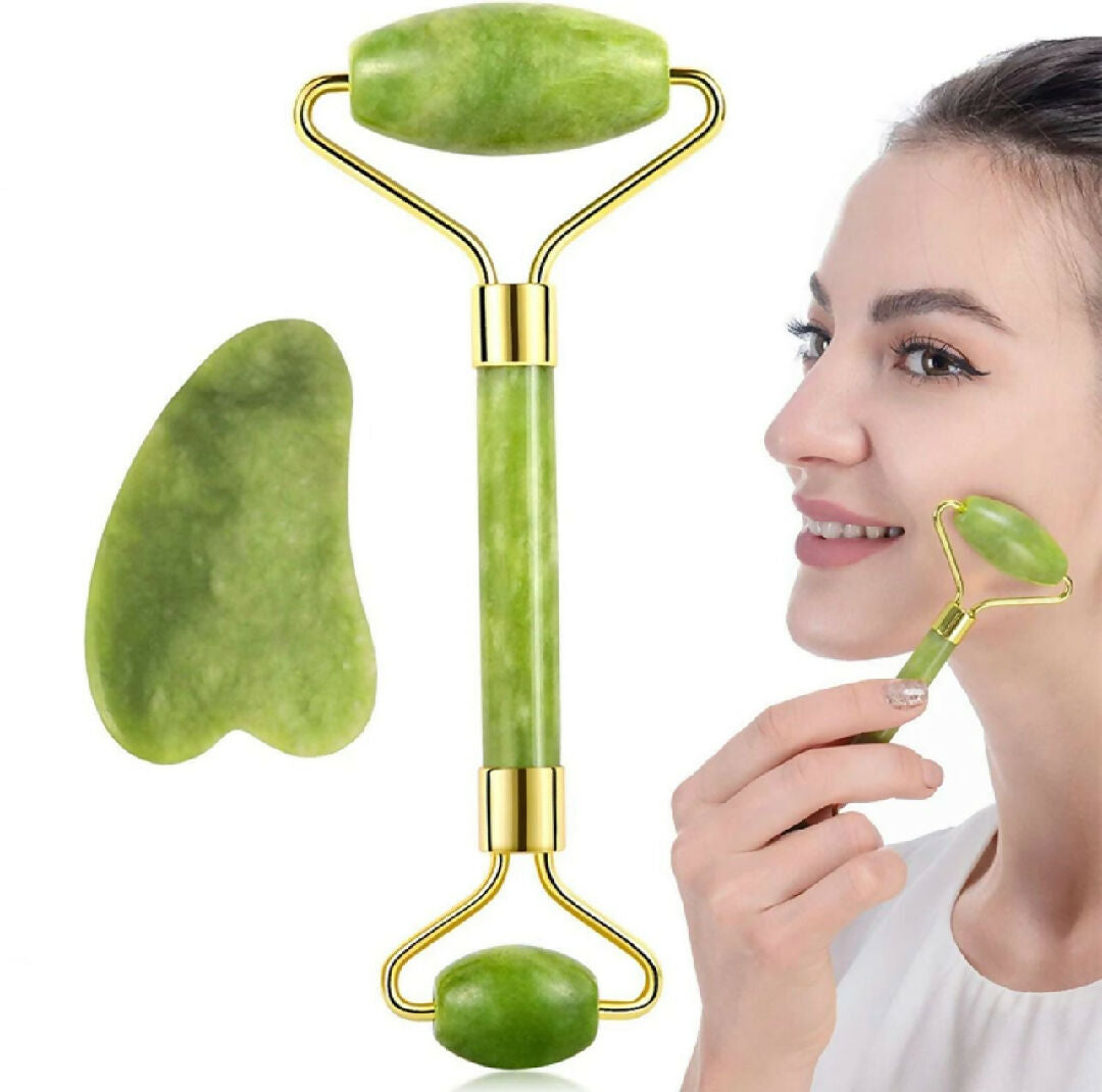Combo Deal Of - Derma Roller 540 Titanium Needle 0-5 - Flawless Jade Roller With Guasha Stimulates Healthier Skin