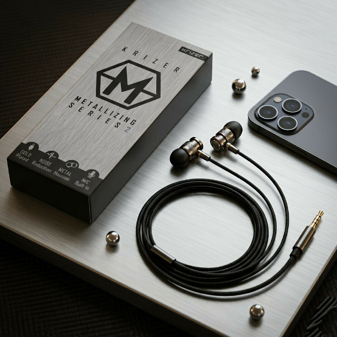 Krizer Metallizing Series Metallic Wired Earphones Heavy Bass Handsfree with Built in Mic and Noise Reduction