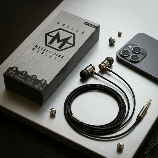 Krizer Metallizing Series Metallic Wired Earphones Heavy Bass Handsfree with Built in Mic and Noise Reduction