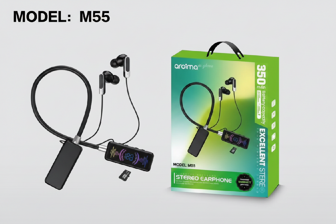 Aroma M55 Stereo Neckband Earphone with LCD Display