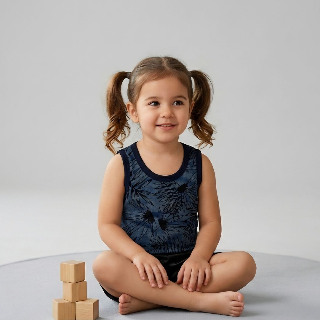 Kids Sandos & Shorts | Pack Of 3 | Printed Lines, Flowers & Doodles