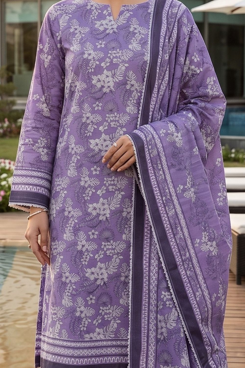 Mushtaq 3Pcs Unstitched Printed Lawn Naaz Collection Desgin - 3