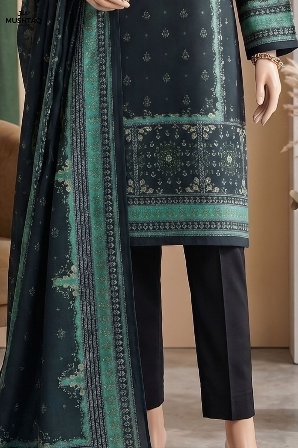 Mushtaq AMBER Collection 3Pcs Unstitched Printed Lawn Desgin - 5