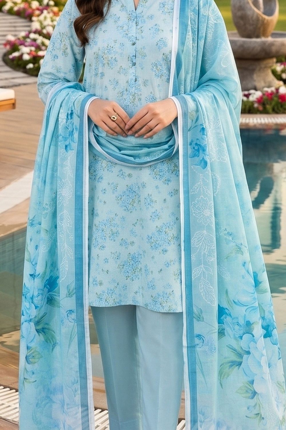 Mushtaq 3Pcs Unstitched Printed Lawn Hoorain Collection Desgin - 3