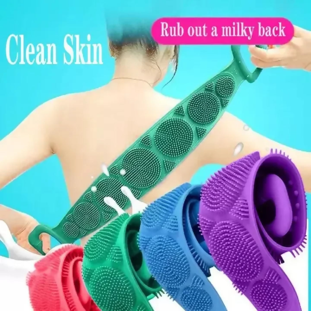 Pack of 2 Silicone Back Scrubber Bath Belts - Double-Sided Exfoliating Body Scrubbers for Gentle Deep Cleansing - Smooth Skin