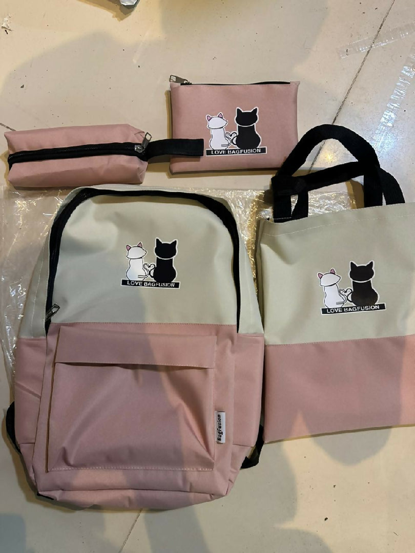 Cute Cat Print 5-in-1 School Bag Set for Girls - Backpack - Handbag - Crossbody Pouch - Pencil Case - Lunch Bag
