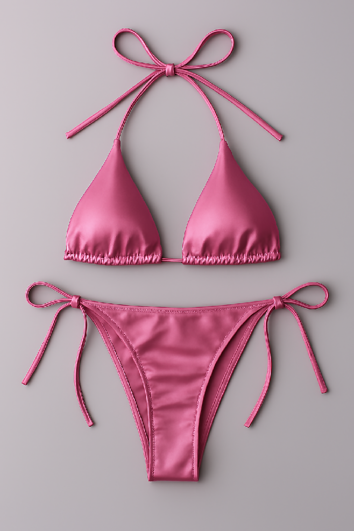 Womens Bikini Set - Halter Neck Triangle Top and Adjustable Side-Tie Bottom