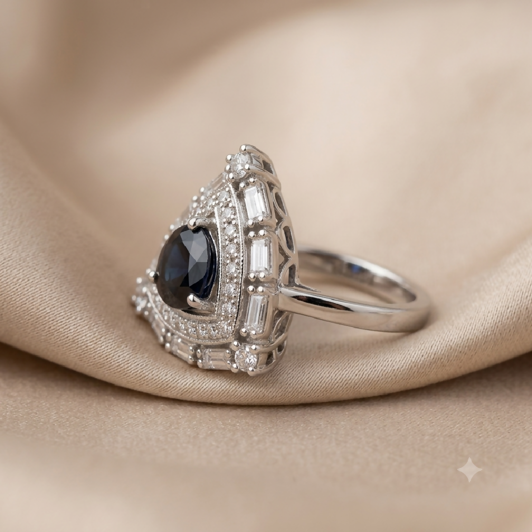 Zircon Silver and Black Shield Ring
