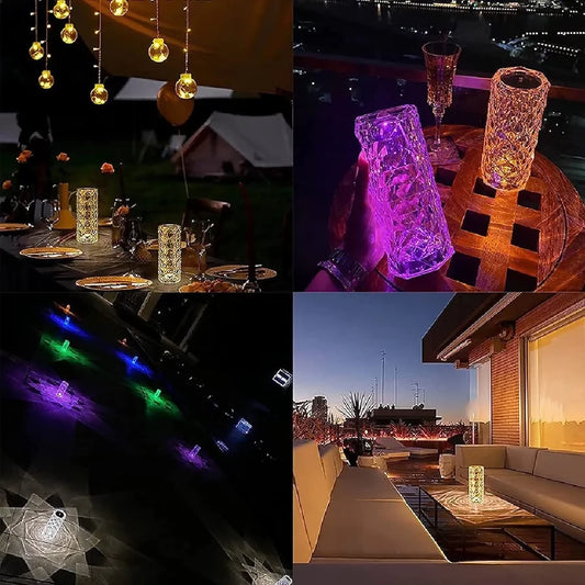 16Colors USB Rechargeable LED Atmosphere Room Decor Christmas Room Decoration Home Lights Crystal Lamp Touch Table Bedside Lamps