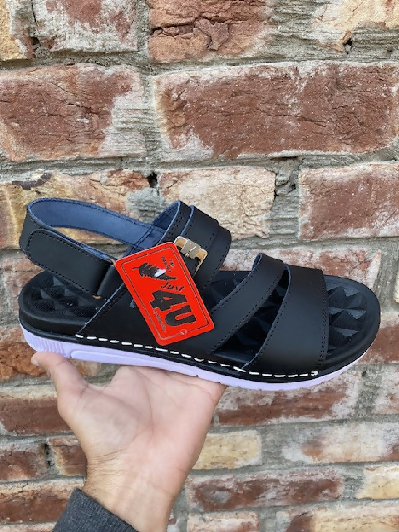 Black Leather Sandals for Men