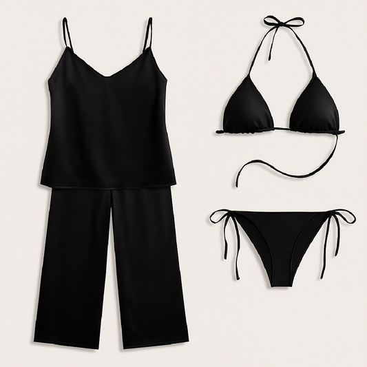 Satin Silk Camisole and Pajama with Bikini Set - Dual Style Nightwear for Women