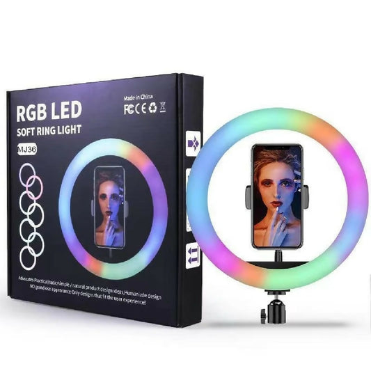 MJ36 RGB LED Ring Light 36cm with 16 Colors Brightness Control Phone Holder