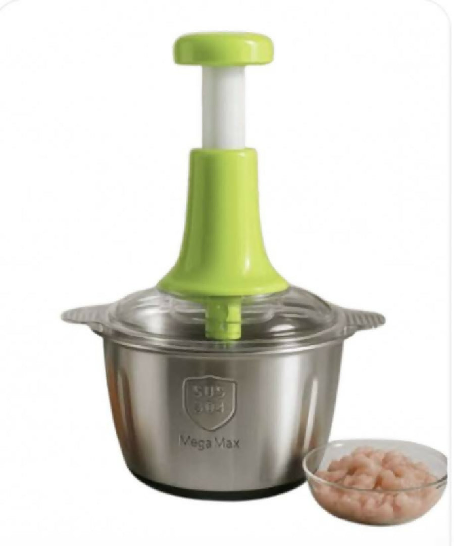 2L Manual Food Chopper - Stainless Steel Push Chopper - Kitchen Multi-purpose Vegetable and Nuts Chopper
