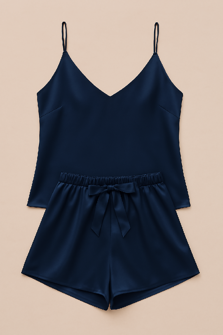Satin Sleepwear Set - Luxe Camisole and Shorts - Silky Soft and Lightweight - Free Size