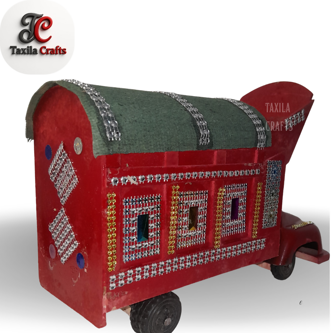 Handmade Red Mini Truck Art Decorative Showpiece Wooden Hardboard Model 11 Inch