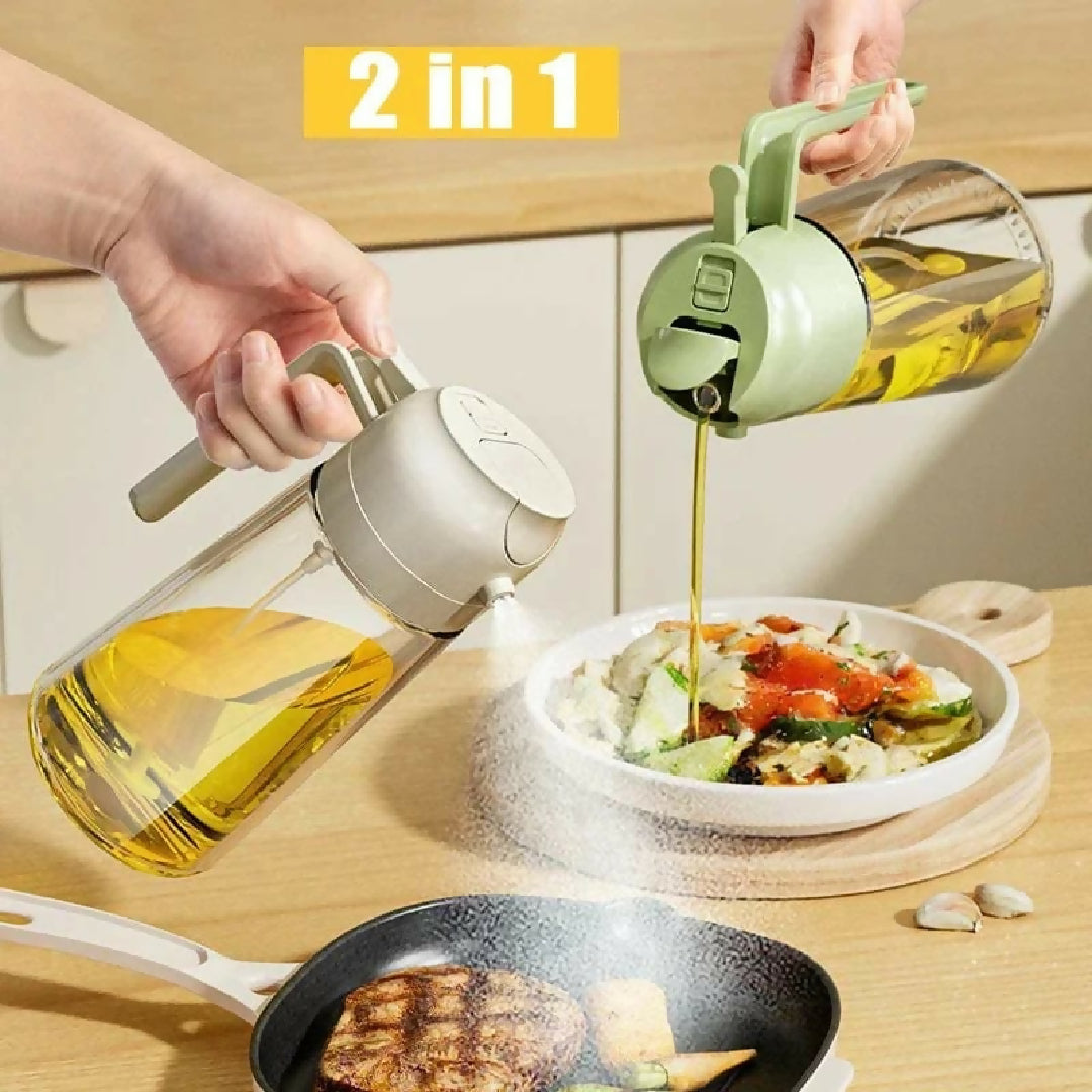 2-in-1 Oil Sprayer Bottle for Kitchen - Spray - Pour Dispenser for Cooking Baking and BBQ