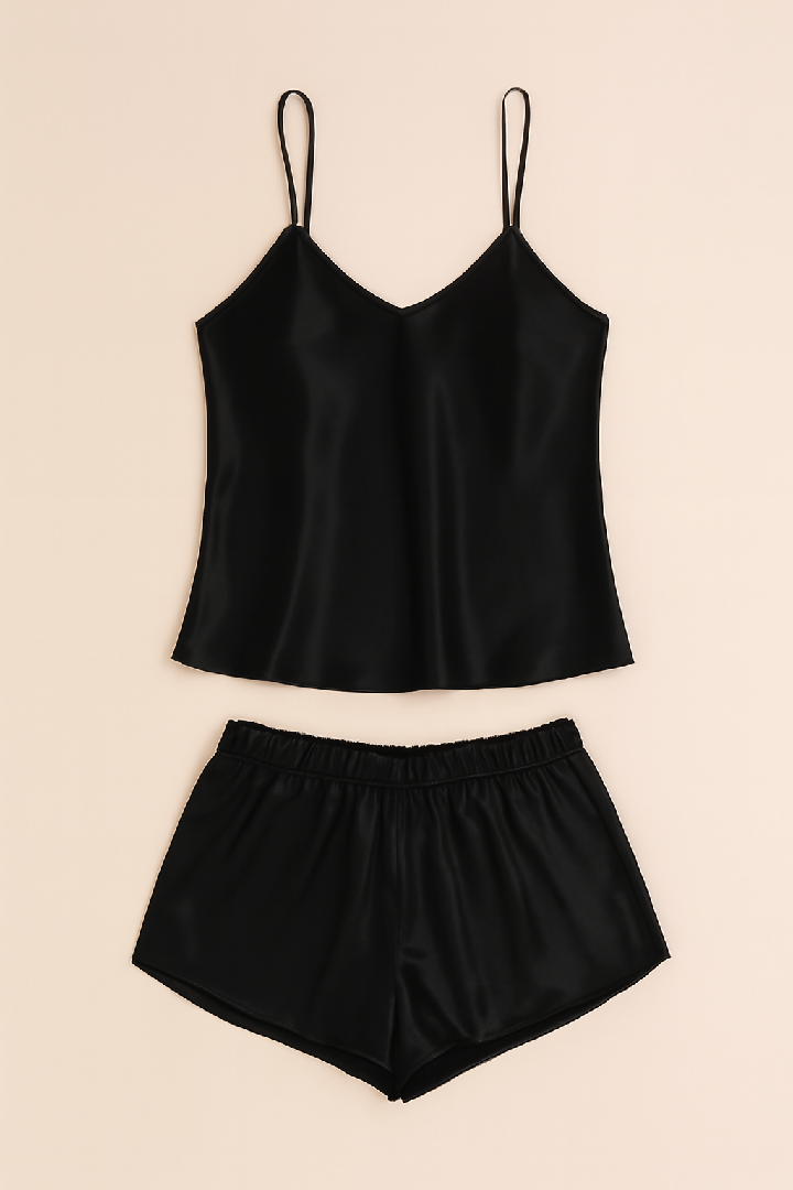 Satin Sleepwear Set - Luxe Camisole and Shorts - Silky Soft and Lightweight - Free Size