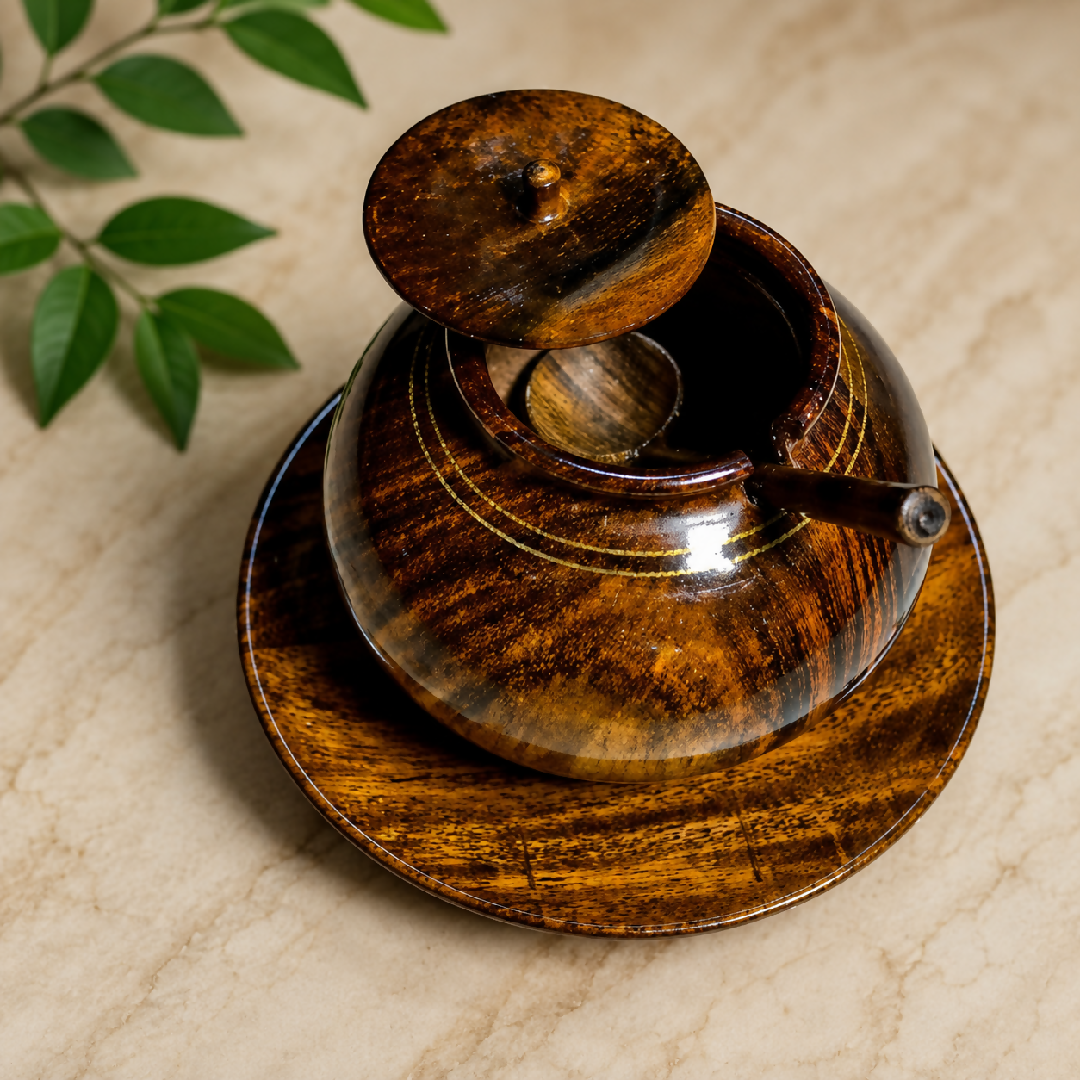 Handcrafted Wooden Sugar Pot 1 Piece