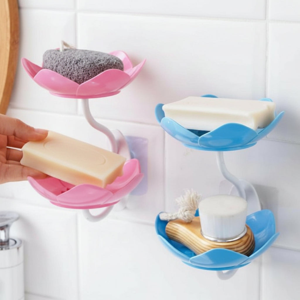 Lotus Flower Wall-Mounted Soap Holder - Self-Draining Bathroom and Kitchen Organizer - Pack of 1