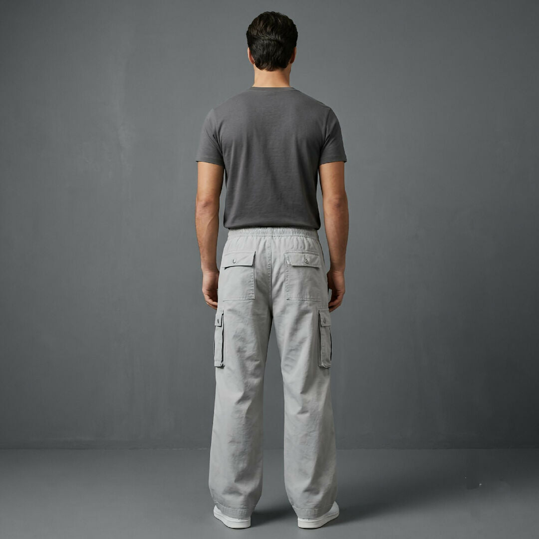 Mens Baggy Style 6 Pocket Cargo Trouser Light Grey