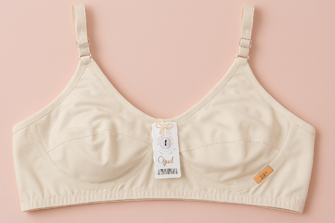 Jersey Soft Fabric Non-Padded Bra for Women - Plain Comfortable Lightweight Everyday Wear Lingerie in Beige - Available Sizes 32 to 42 - 32