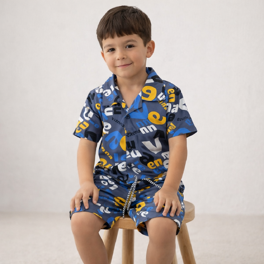 Kids Printed Linen Short Pajama Set