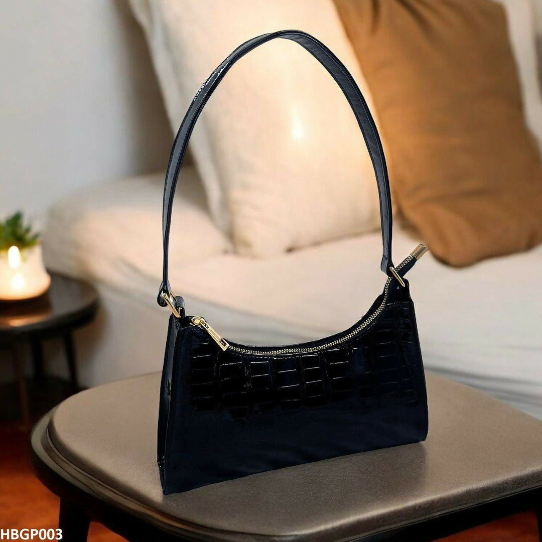 Crocodile Pattern Armpit Hand Bag Black