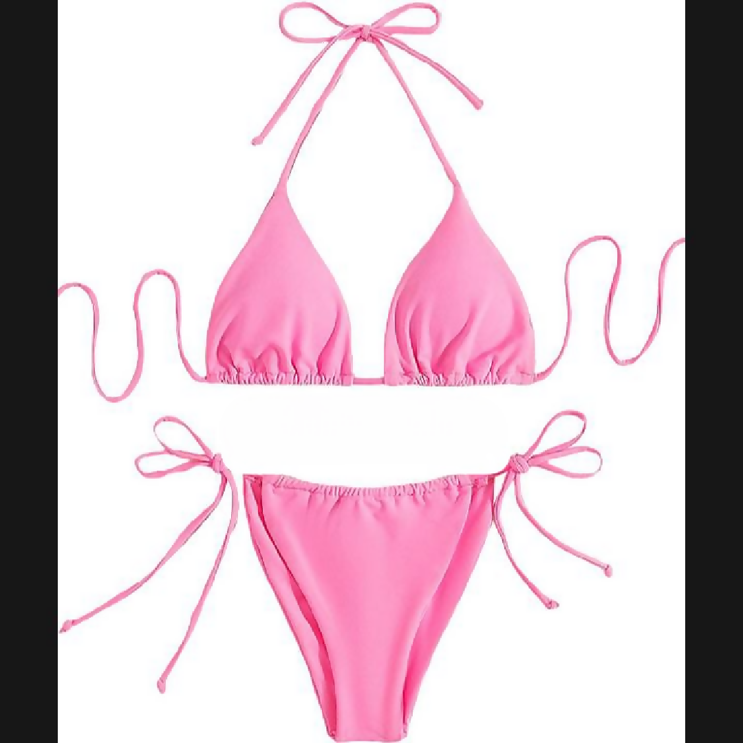Womens Bikini Set - Halter Neck Triangle Top and Adjustable Side-Tie Bottom